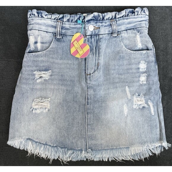 NWT's Hayden Girls 14 Paper Bag Distressed Jean Skirt - Picture 1 of 8